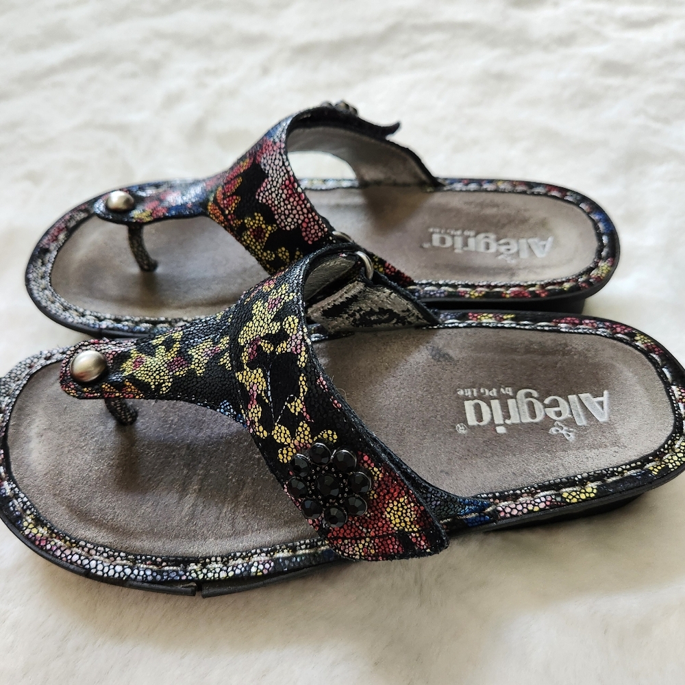 Alegria Carina Flip Flop Comfort Sandals Leather Floral Print Size 36/6 - Picture 10 of 14